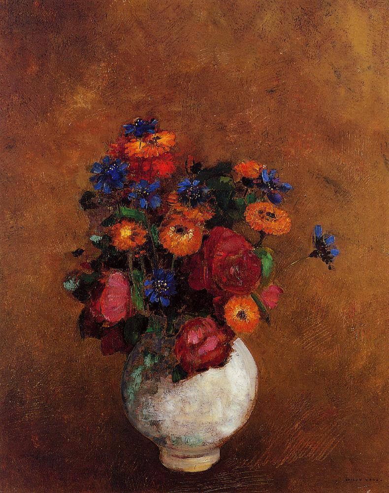 Bouquet of Flowers in a White Vase by Odilon Redon — Oil Painting Reproduction