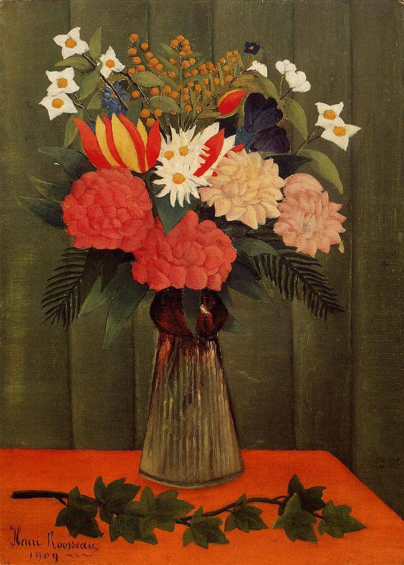 Bouquet of Flowers with an Ivy Branch by Henri Rousseau — Oil Painting Reproduction