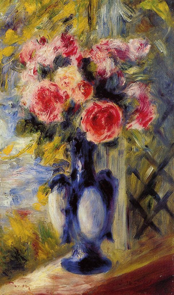 Bouquet of Roses in a Blue Vase by Pierre-Auguste Renoir — Oil Painting Reproduction