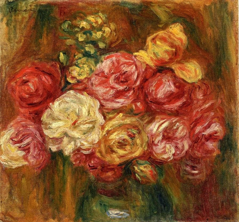 Bouquet of Roses in a Green Vase by Pierre-Auguste Renoir — Oil Painting Reproduction