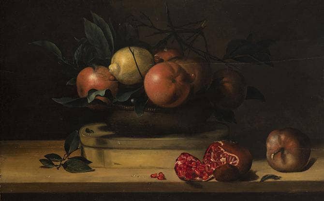 Bowl of Lemons and Oranges on a Box of Wood Shavings and Pomegranates by Louise Moillon — Oil Painting Reproduction