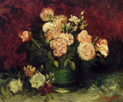 Bowl with Peonies and Roses in dining room