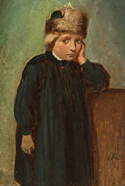 Boy in Hessian costume from the Schwalm area near Ziegenhain in hallway