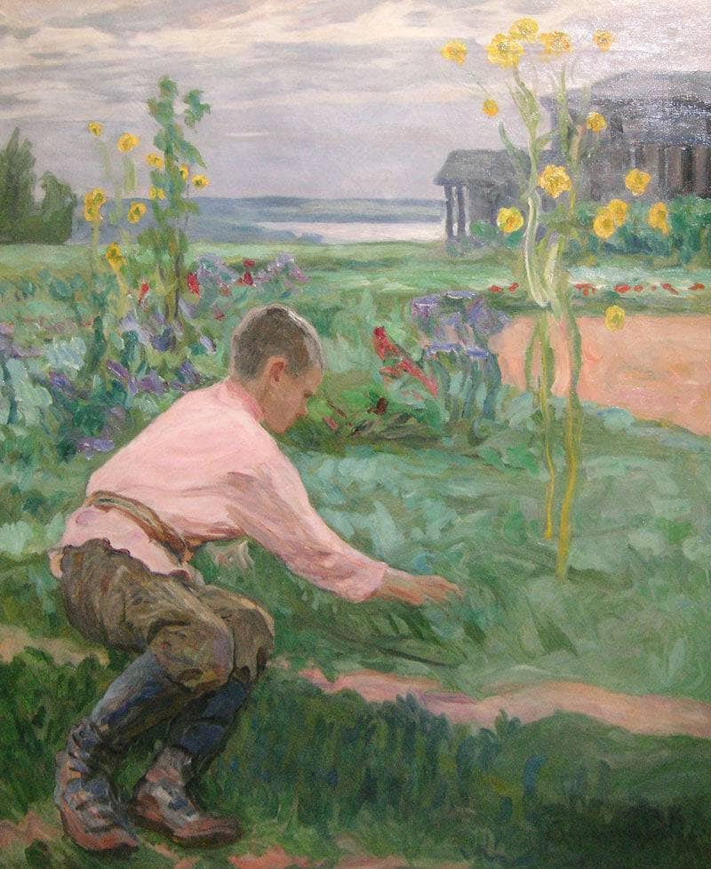 Boy on a Grass by Nikolay Bogdanov-Belsky — Oil Painting Reproduction