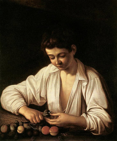Boy Peeling Fruit in modern living room