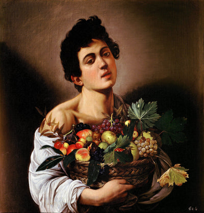 Boy with a Basket of Fruit in entryway