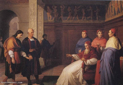 Bramante presents Raphael to Pope Julius II in living room