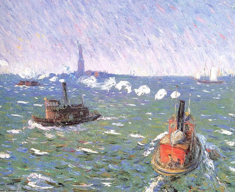 Breezy Day, Tugboats, New York Harbor by William James Glackens — Oil Painting Reproduction