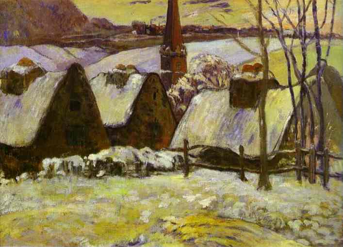 Breton village under snow by Paul Gauguin — Oil Painting Reproduction