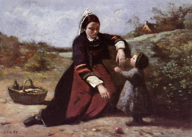 Breton Woman and her Little Girl by Camille Corot — Oil Painting Reproduction