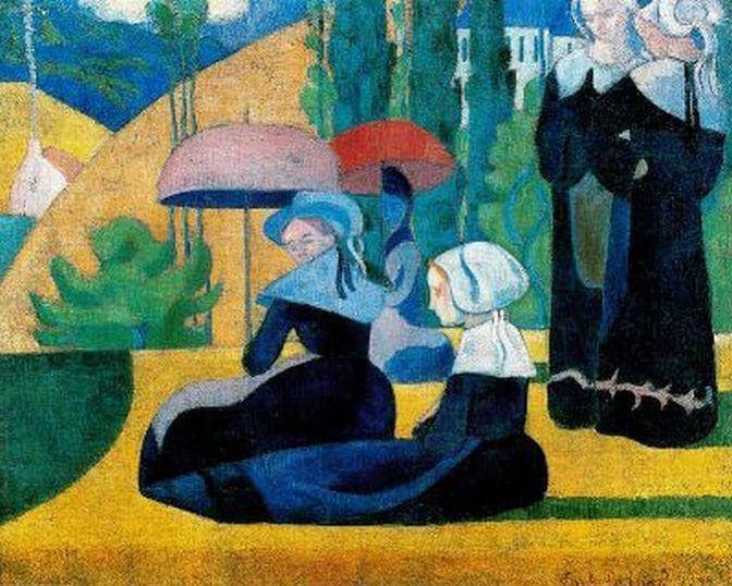 Breton Women with Parasols by Emile Bernard — Oil Painting Reproduction