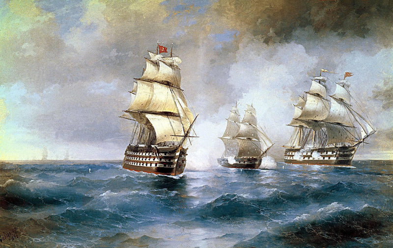 The brig "Mercury" was attacked by two Turkish ships by Ivan Aivazovsky — Oil Painting Reproduction