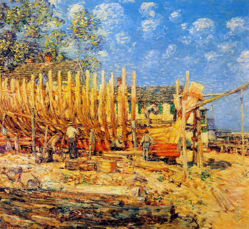 Building a Schooner, Provincetown by Childe Hassam — Oil Painting Reproduction