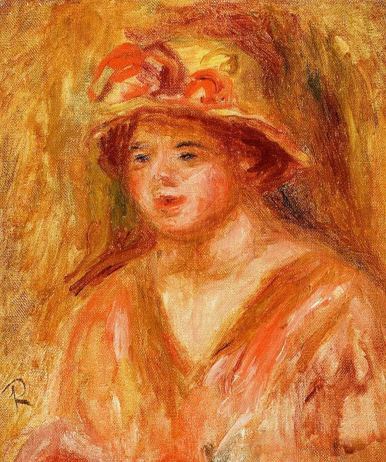 Bust of a Young Girl in a Straw Hat by Pierre-Auguste Renoir — Oil Painting Reproduction