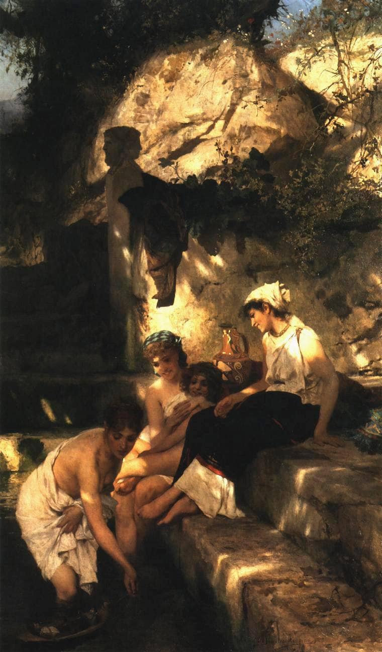 By a Pool. A Scene from Roman Life by Henryk Siemiradzki — Oil Painting Reproduction