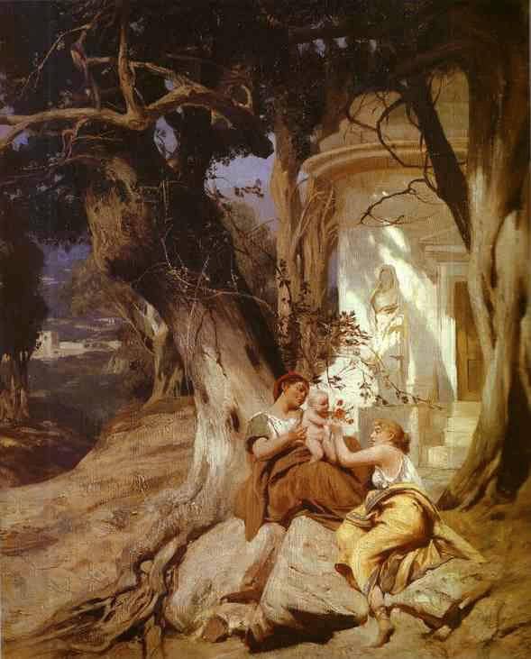 By a Temple (Idyll) by Henryk Siemiradzki — Oil Painting Reproduction