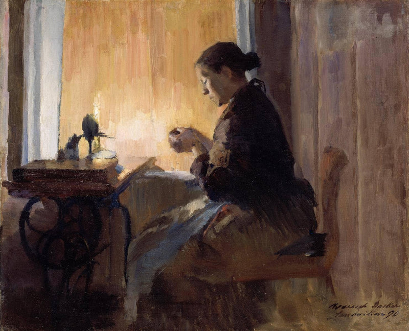 By Lamp Light by Harriet Backer — Oil Painting Reproduction