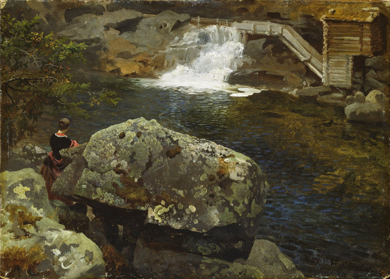 By the Mill Pond by Hans Gude — Oil Painting Reproduction