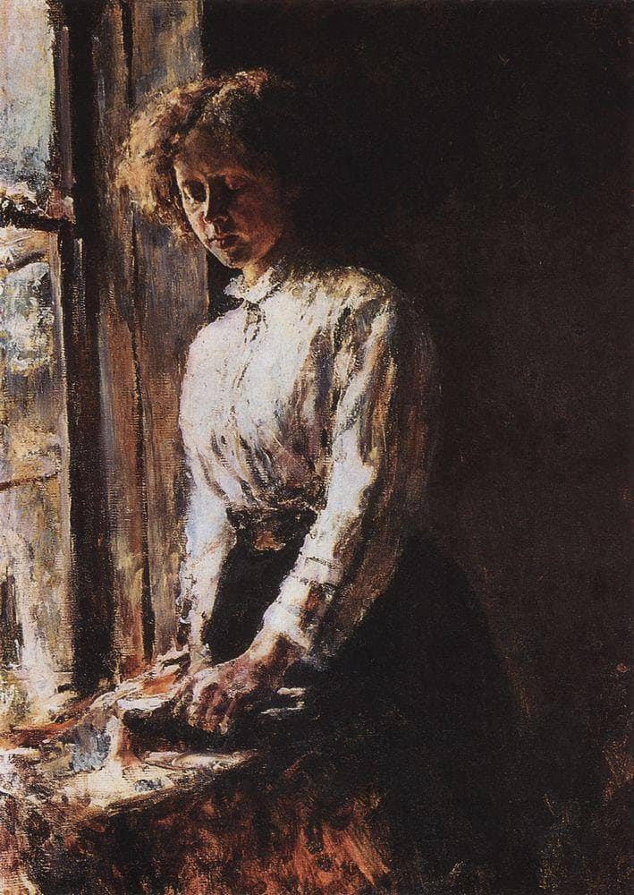 By the Window. Portrait of Olga Trubnikova by Valentin Serov — Oil Painting Reproduction