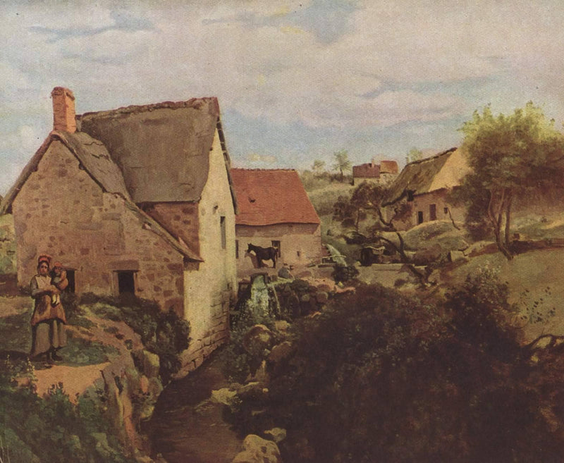 Cabins with Mill on the River Bank by Camille Corot — Oil Painting Reproduction