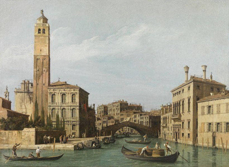 Canal view with the Ponte delle Guglie, Palazzo Labia and the Campanile of San Geremia by Canaletto — Oil Painting Reproduction