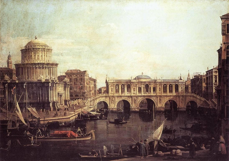 Capriccio: The Grand Canal, with an Imaginary Rialto Bridge and Other Buildings by Canaletto — Oil Painting Reproduction