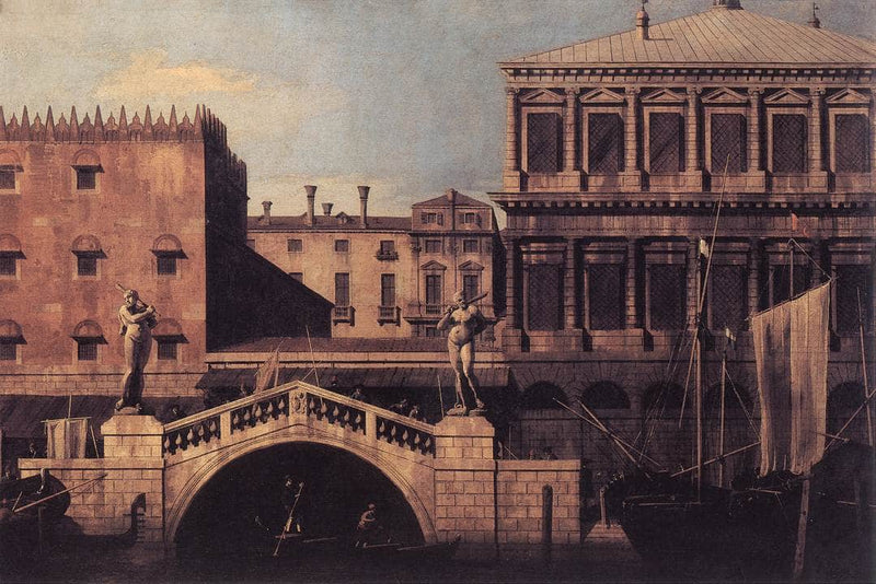 Capriccio: The Ponte della Pescaria and Buildings on the Quay by Canaletto — Oil Painting Reproduction
