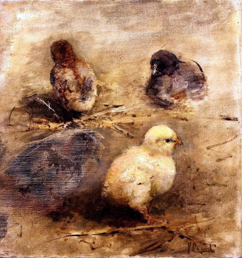Study of chicks by Vincenzo Caprile — Oil Painting Reproduction