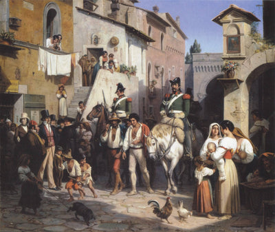 Captured Italian Peasants Are Taken into a Village near Rome in dining room