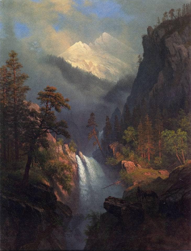 Cascading Falls at Sunset by Albert Bierstadt — Oil Painting Reproduction