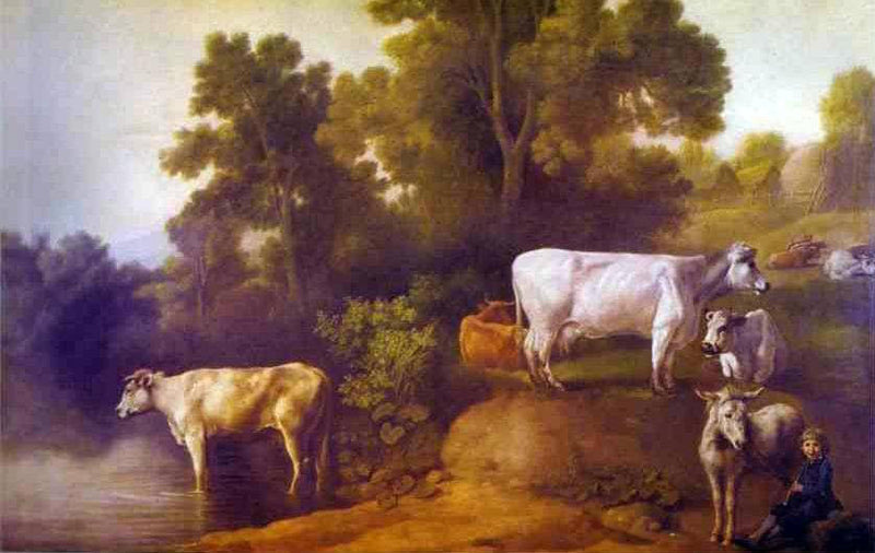 Cattle by a Stream by George Stubbs — Oil Painting Reproduction