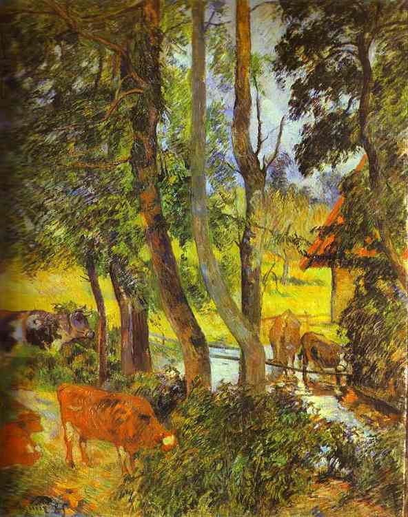 Cattle drinking by Paul Gauguin — Oil Painting Reproduction