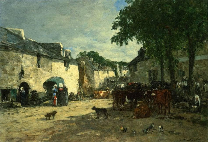 Cattle market at Daoulas, Brittany by Eugene Boudin — Oil Painting Reproduction