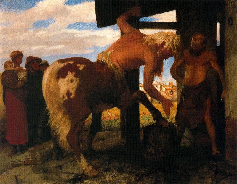 Centaur at the Village Blacksmith's Shop by Arnold Böcklin — Oil Painting Reproduction