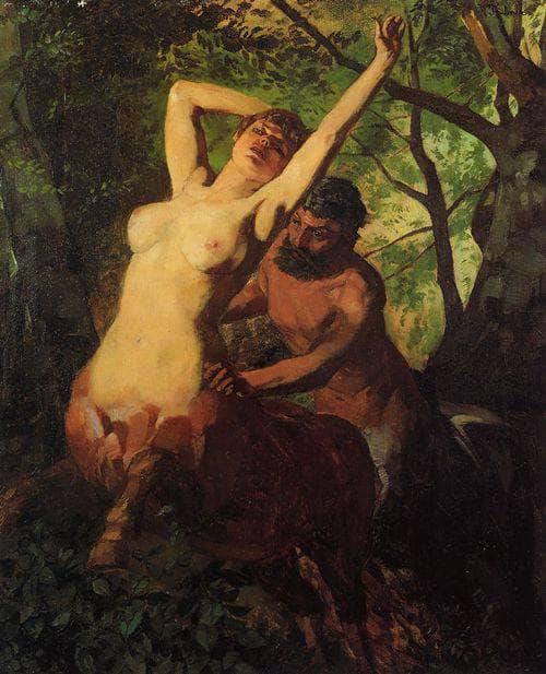 Centaur Couple in the Woods by Wilhelm Trübner — Oil Painting Reproduction