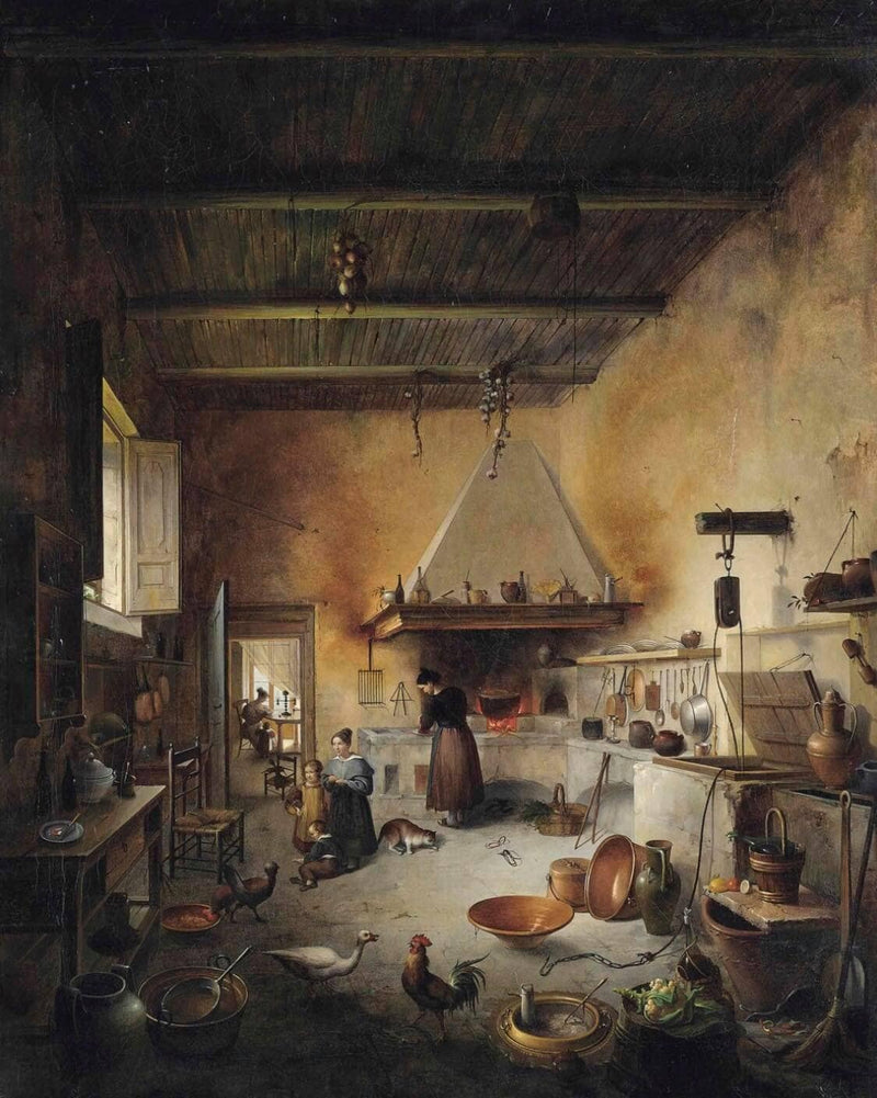 Chaos in the kitchen by Vincenzo Abbati — Oil Painting Reproduction