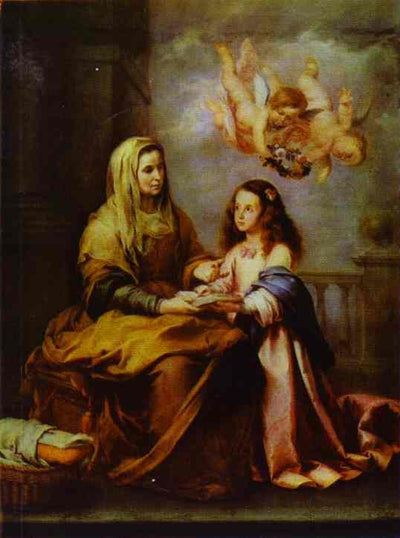Childhood of Virgin in kitchen