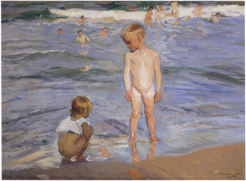 Children bathing in the afternoon sun by Joaquín Sorolla, Oil Painting Reproduction
