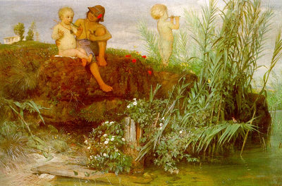 Children carving may flutes in kitchen