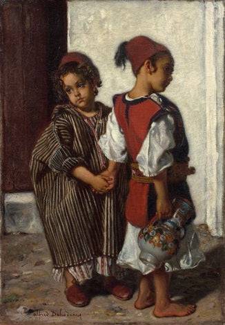 Children in La Berrada (now Berrada, Morocco) in kitchen