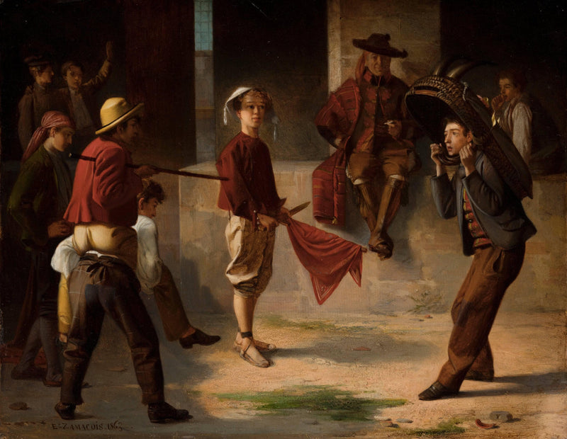 Children playing bullfighting by Eduardo Zamacois — Oil Painting Reproduction