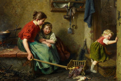 Children playing in the kitchen in bedroom