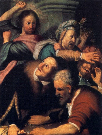 Christ Driving the Moneychangers from the Temple in modern living room
