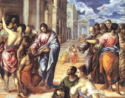 Christ healing the blind in hallway