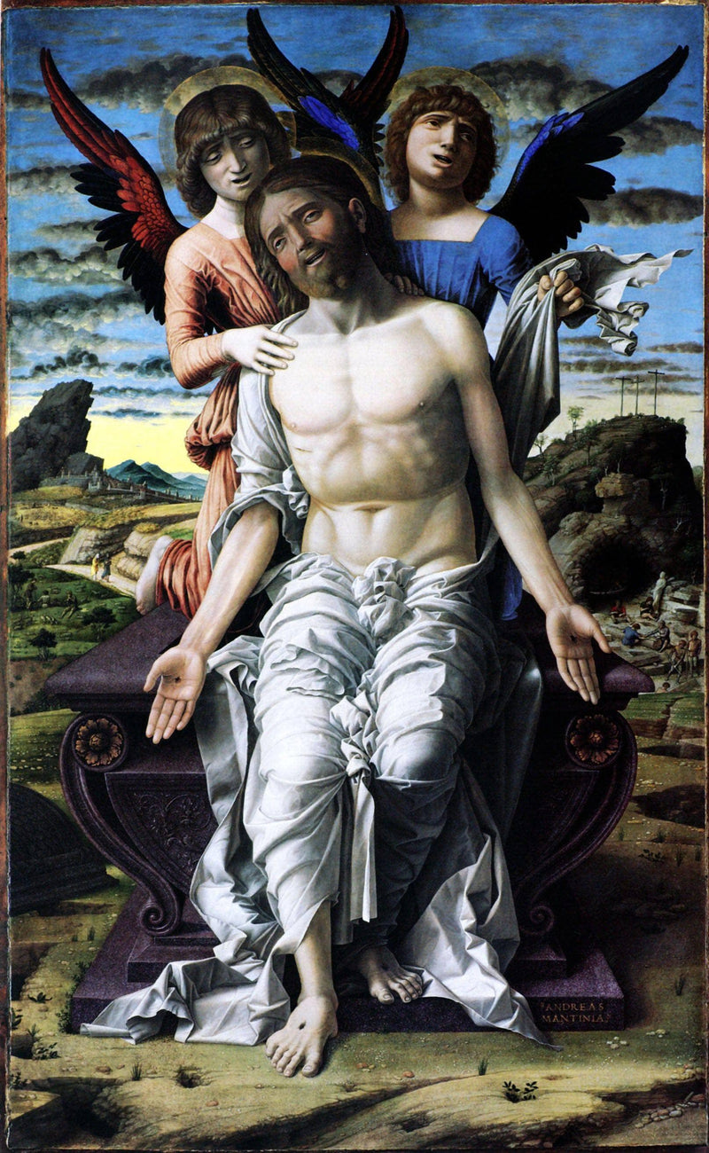 Christ of Pity supported by a cherub and a seraph by Andrea Mantegna — Oil Painting Reproduction