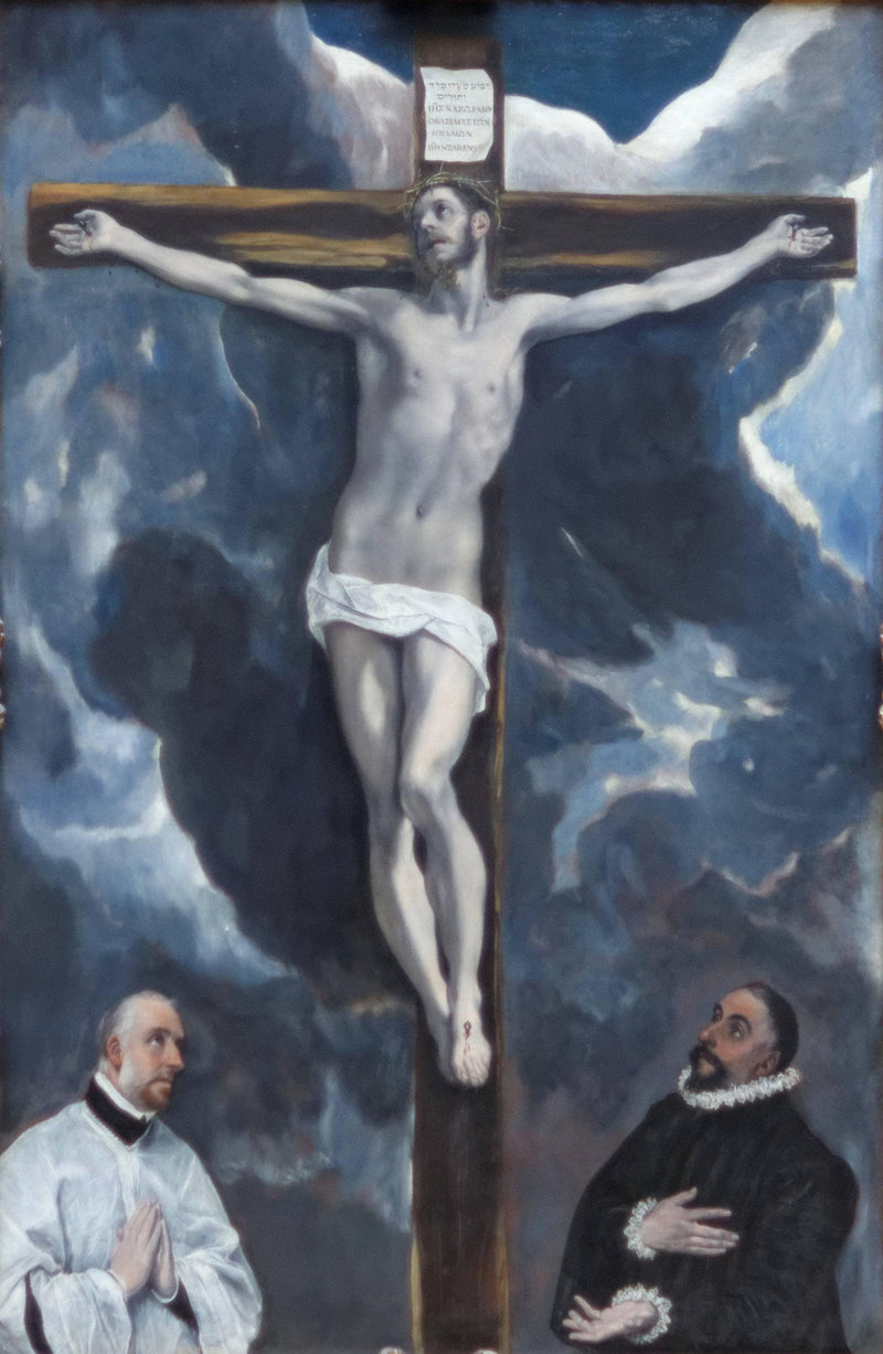 Christ on the cross adored by two donors by El Greco — Oil Painting Reproduction