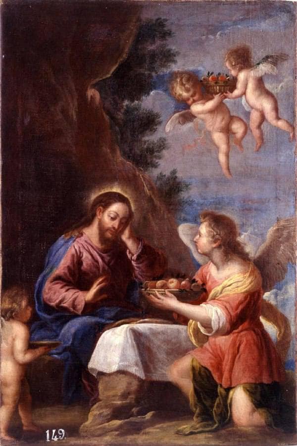 Christ served by angels by Pedro Atanasio Bocanegra — Oil Painting Reproduction