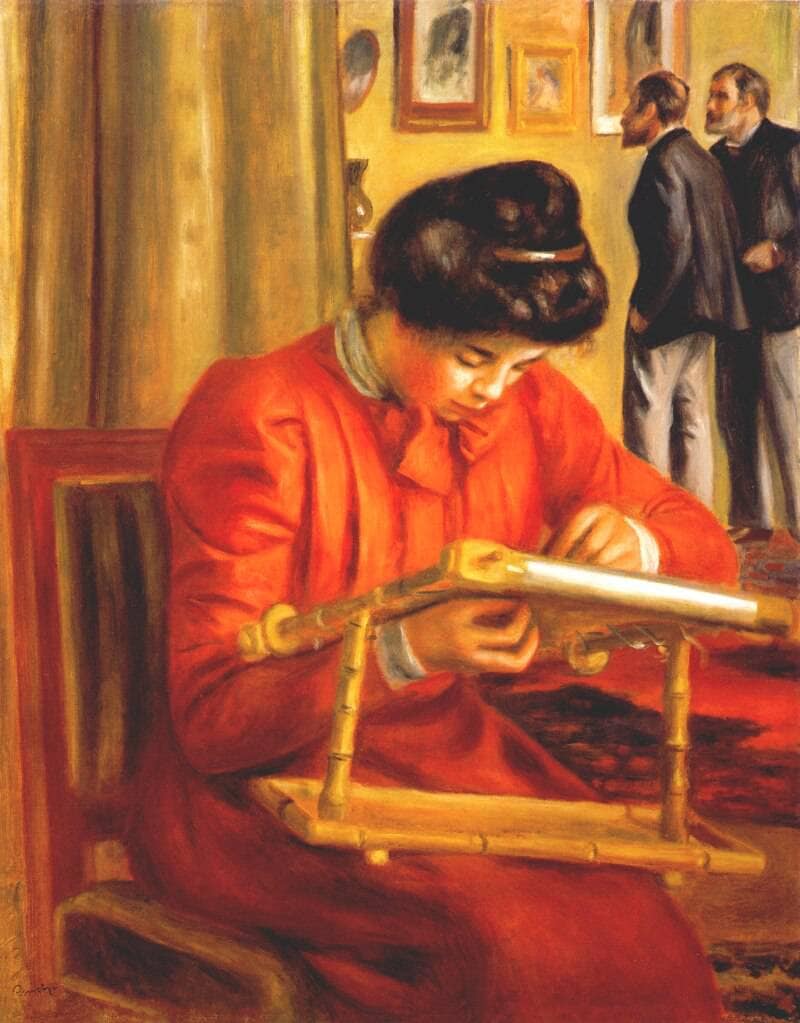 Christine Lerolle Embroidering by Pierre-Auguste Renoir — Oil Painting Reproduction