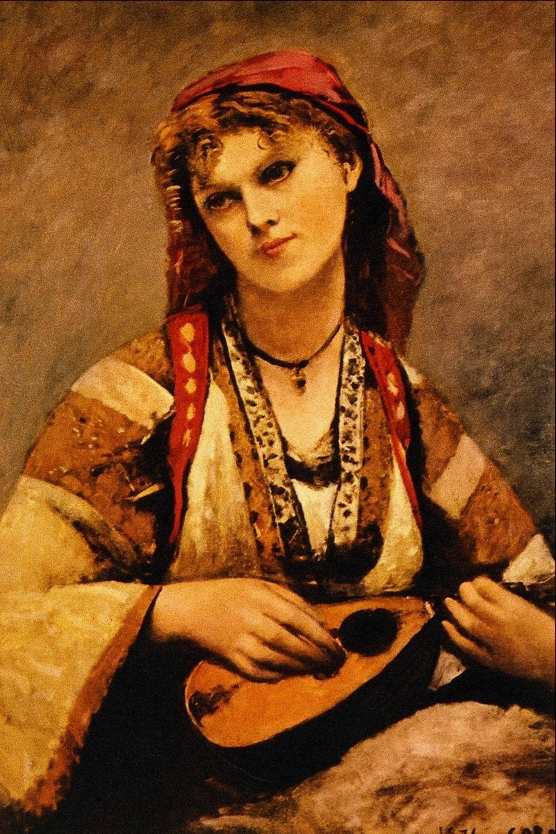 Christine Nilson, or The Bohemian with a Mandolin by Camille Corot — Oil Painting Reproduction