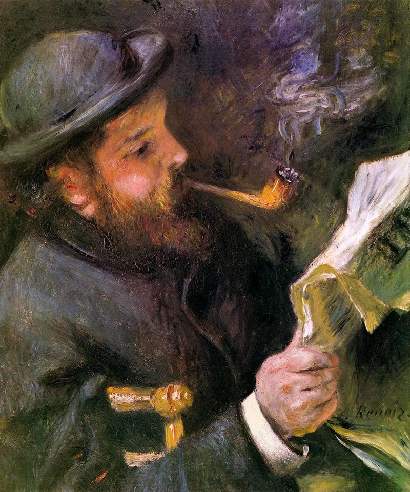 Claude Monet Reading by Pierre-Auguste Renoir — Oil Painting Reproduction